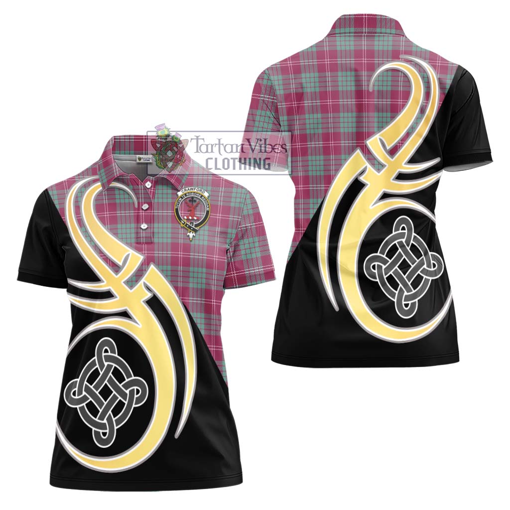 Tartan Vibes Clothing Crawford Ancient Tartan Women's Polo Shirt with Family Crest and Celtic Symbol Style