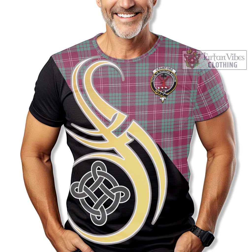 Tartan Vibes Clothing Crawford Ancient Tartan T-Shirt with Family Crest and Celtic Symbol Style