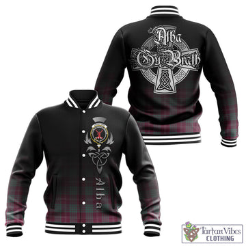 Crawford Ancient Tartan Baseball Jacket Featuring Alba Gu Brath Family Crest Celtic Inspired