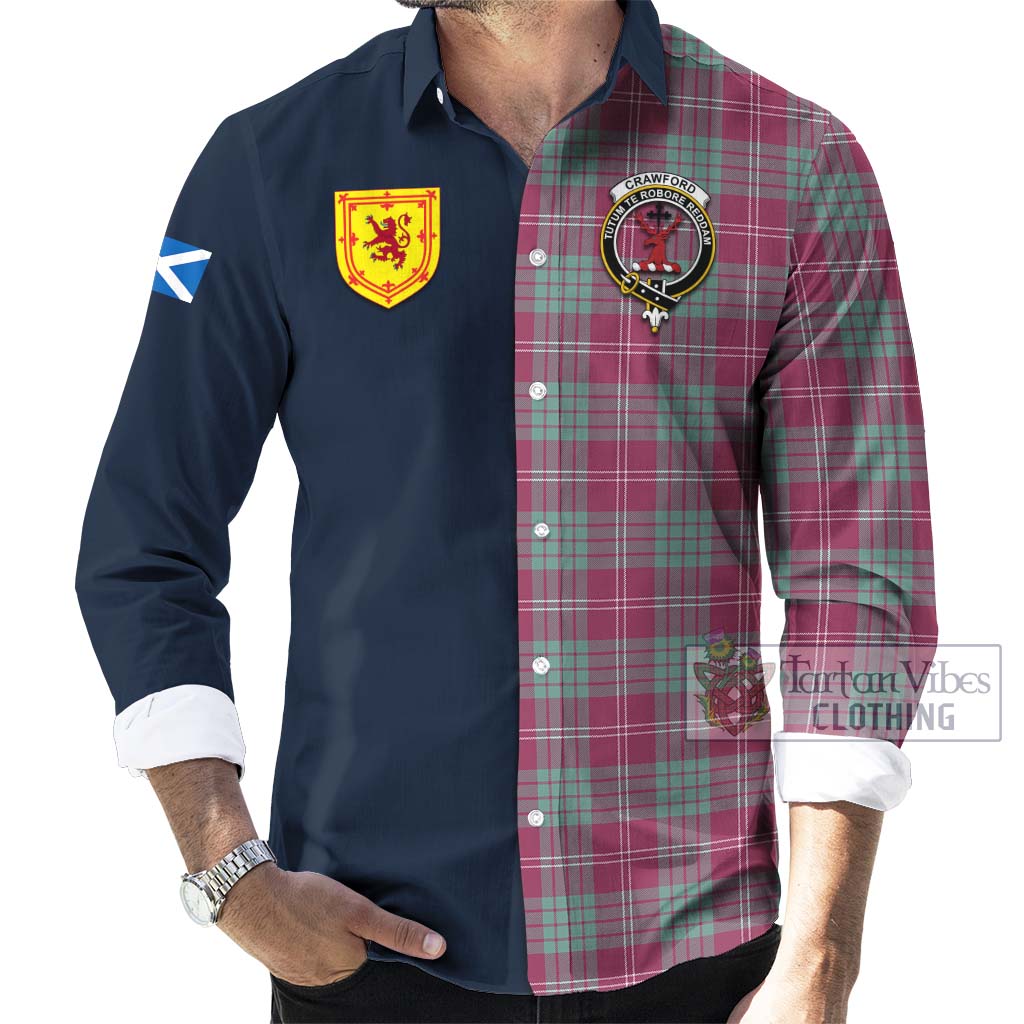 Tartan Vibes Clothing Crawford Ancient Tartan Long Sleeve Button Shirt with Scottish Lion Royal Arm Half Style