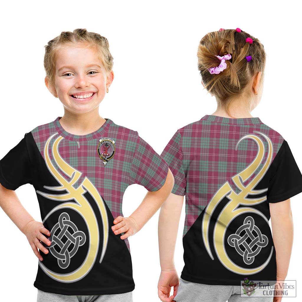 Tartan Vibes Clothing Crawford Ancient Tartan Kid T-Shirt with Family Crest and Celtic Symbol Style