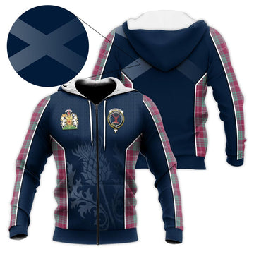 Crawford Ancient Tartan Knitted Hoodie with Family Crest and Scottish Thistle Vibes Sport Style