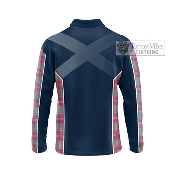 Crawford Ancient Tartan Long Sleeve Polo Shirt with Family Crest and Lion Rampant Vibes Sport Style