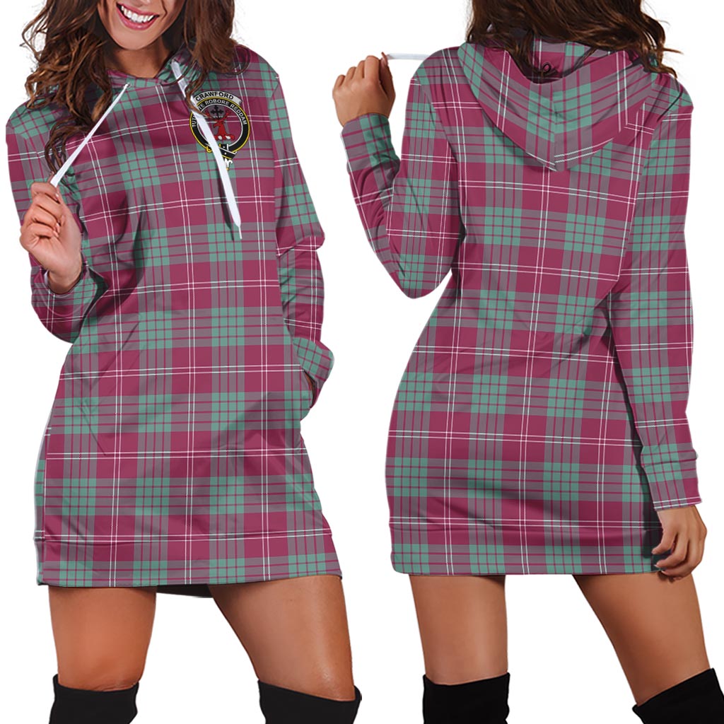 Crawford Ancient Tartan Hoodie Dress with Family Crest - Tartanvibesclothing