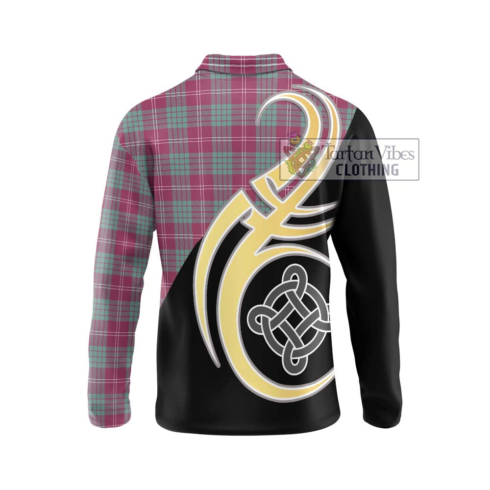 Tartan Vibes Clothing Crawford Ancient Tartan Long Sleeve Polo Shirt with Family Crest and Celtic Symbol Style