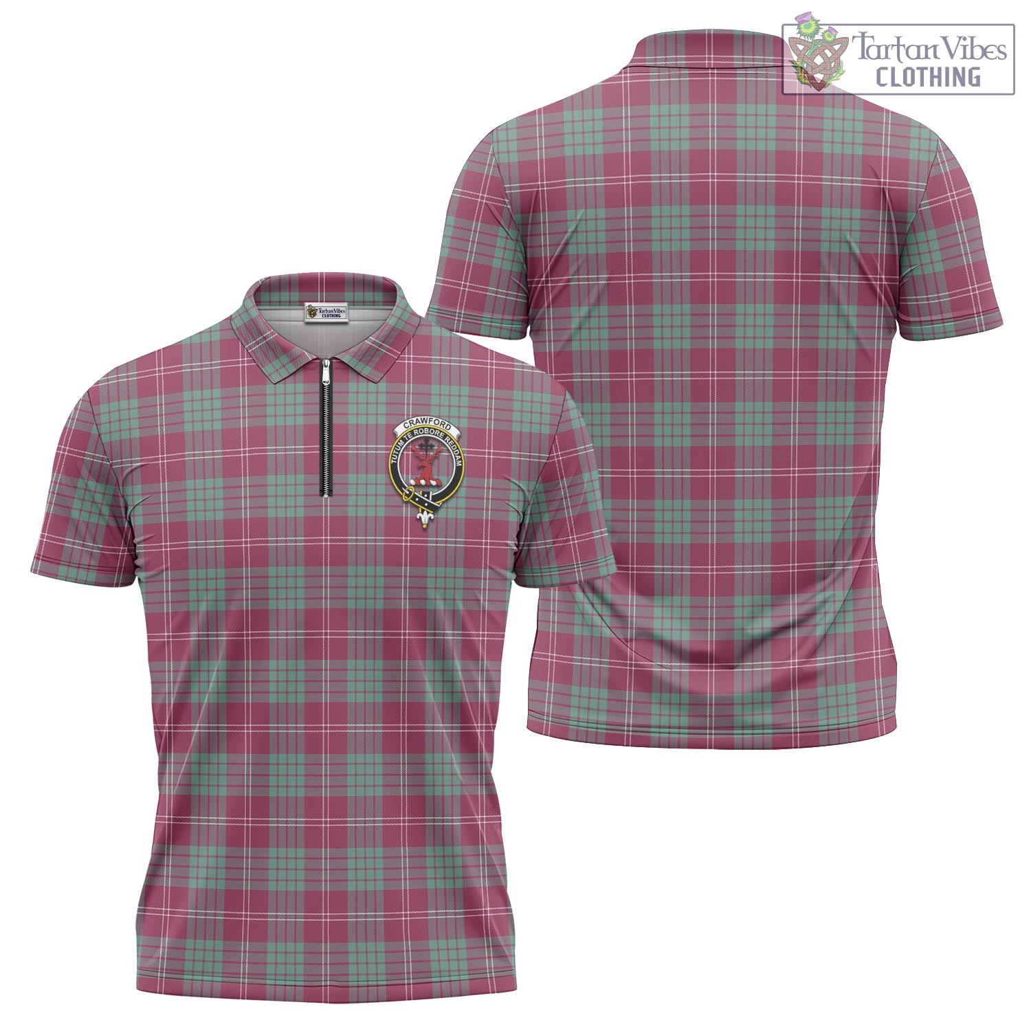 Tartan Vibes Clothing Crawford Ancient Tartan Zipper Polo Shirt with Family Crest