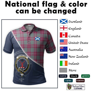 Crawford Ancient Tartan Polo Shirt with Personalised National Flag and Family Crest Half Style