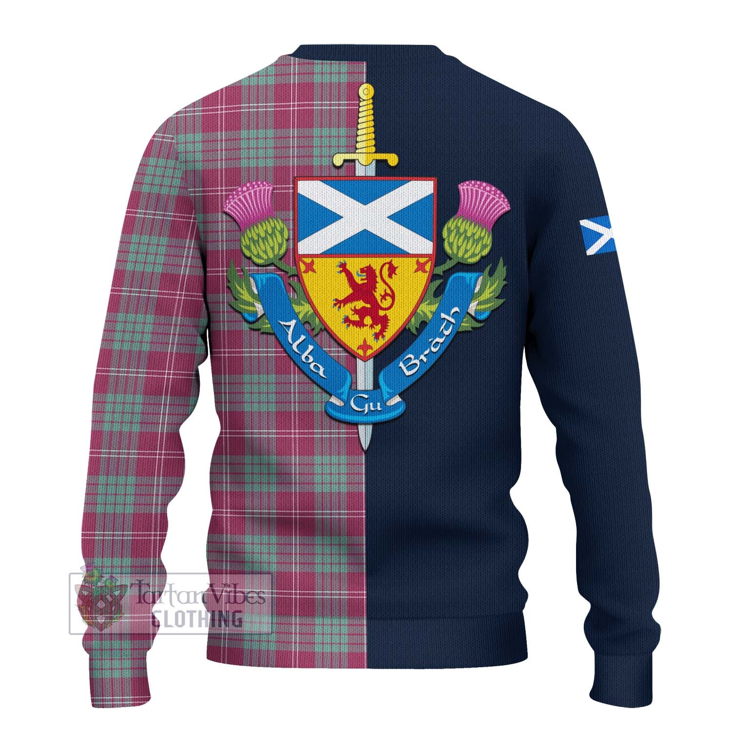 Tartan Vibes Clothing Crawford Ancient Tartan Knitted Sweater with Scottish Lion Royal Arm Half Style