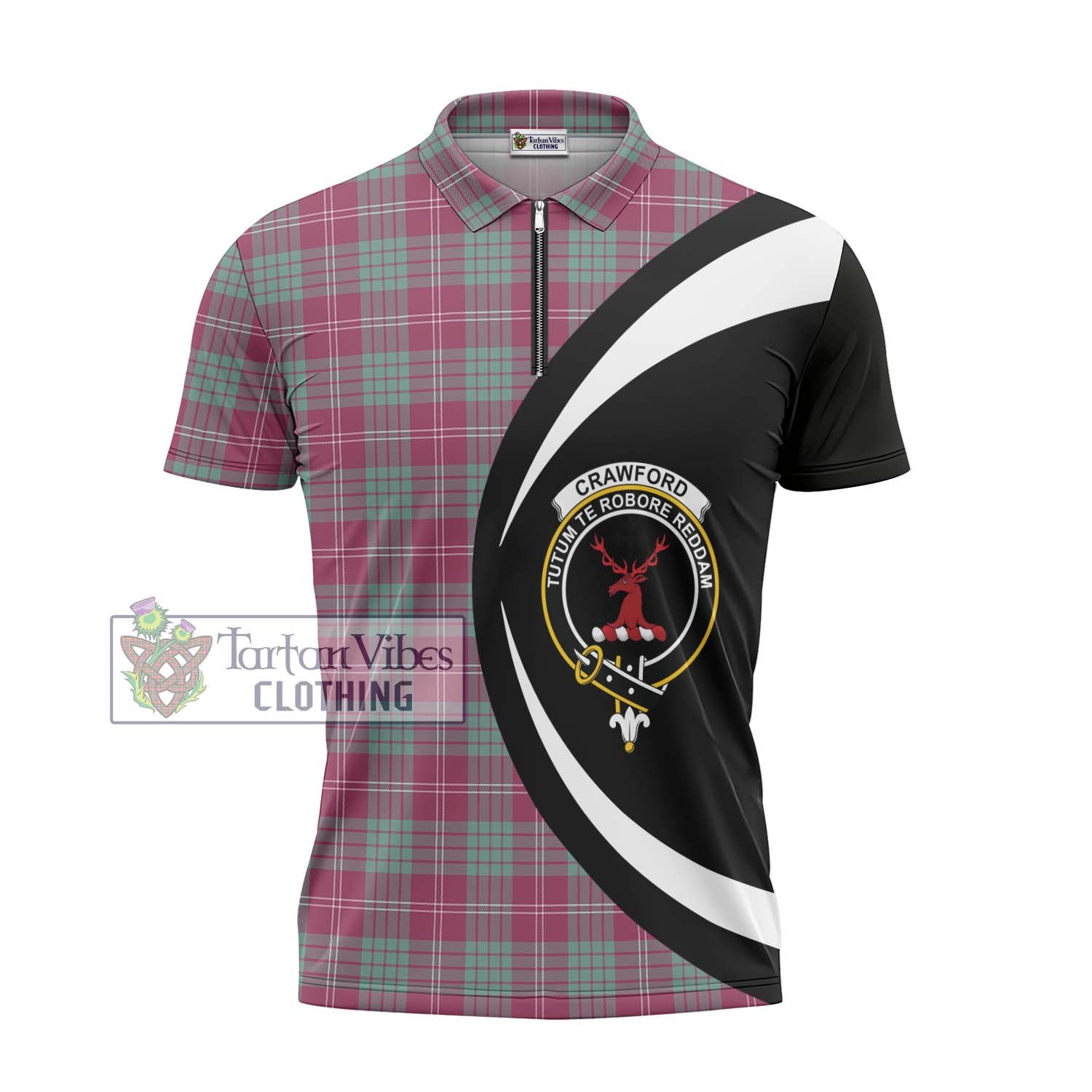 Tartan Vibes Clothing Crawford Ancient Tartan Zipper Polo Shirt with Family Crest Circle Style