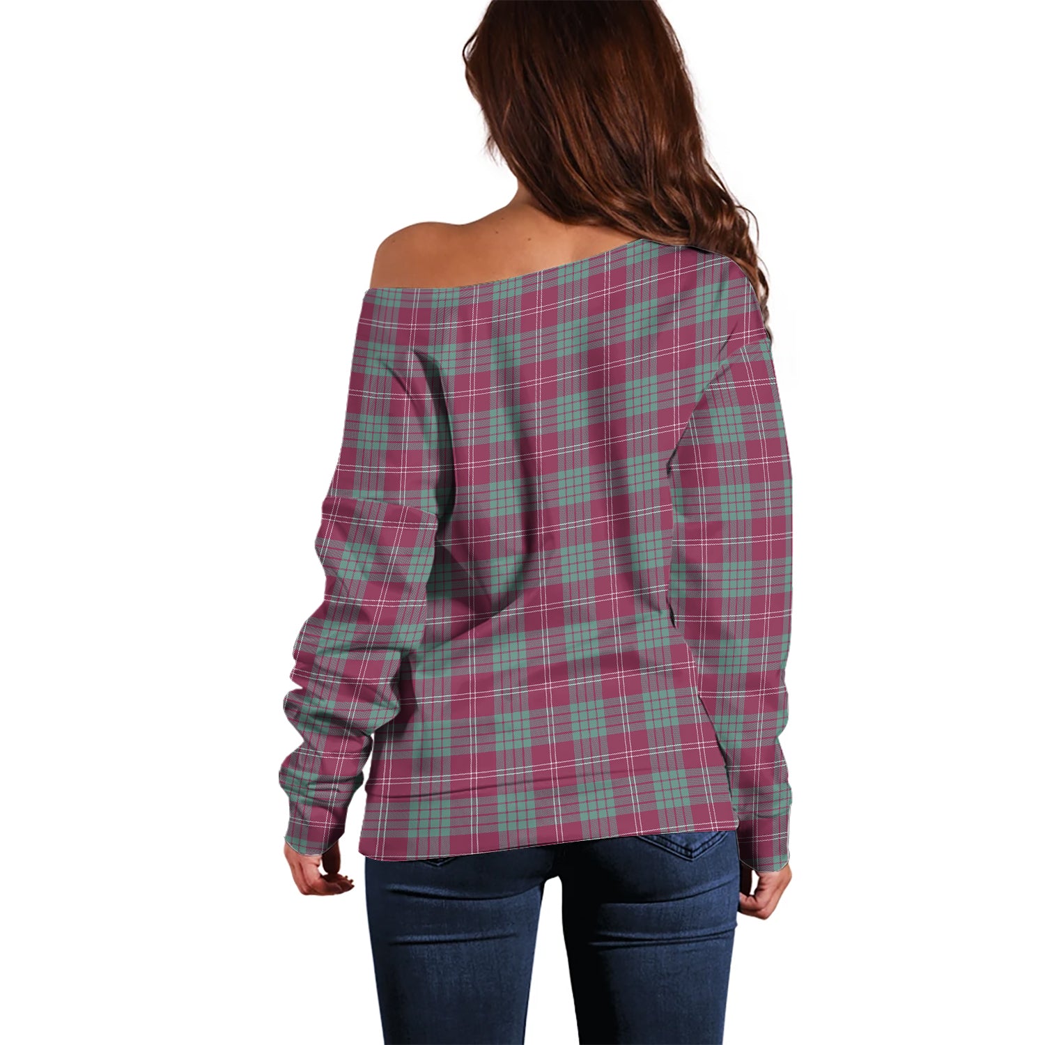 Crawford Ancient Tartan Off Shoulder Women Sweater with Family Crest - Tartanvibesclothing