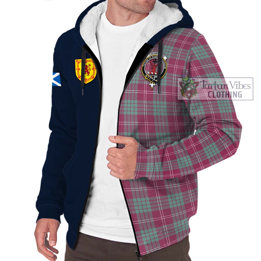 Tartan Vibes Clothing Crawford Ancient Tartan Sherpa Hoodie with Scottish Lion Royal Arm Half Style