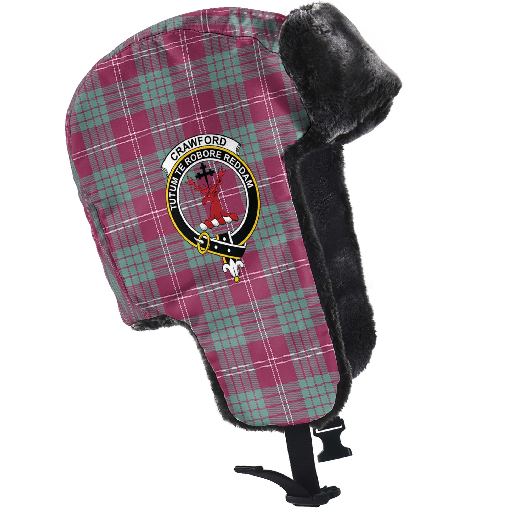 Crawford Ancient Tartan Winter Trapper Hat with Family Crest - Tartanvibesclothing