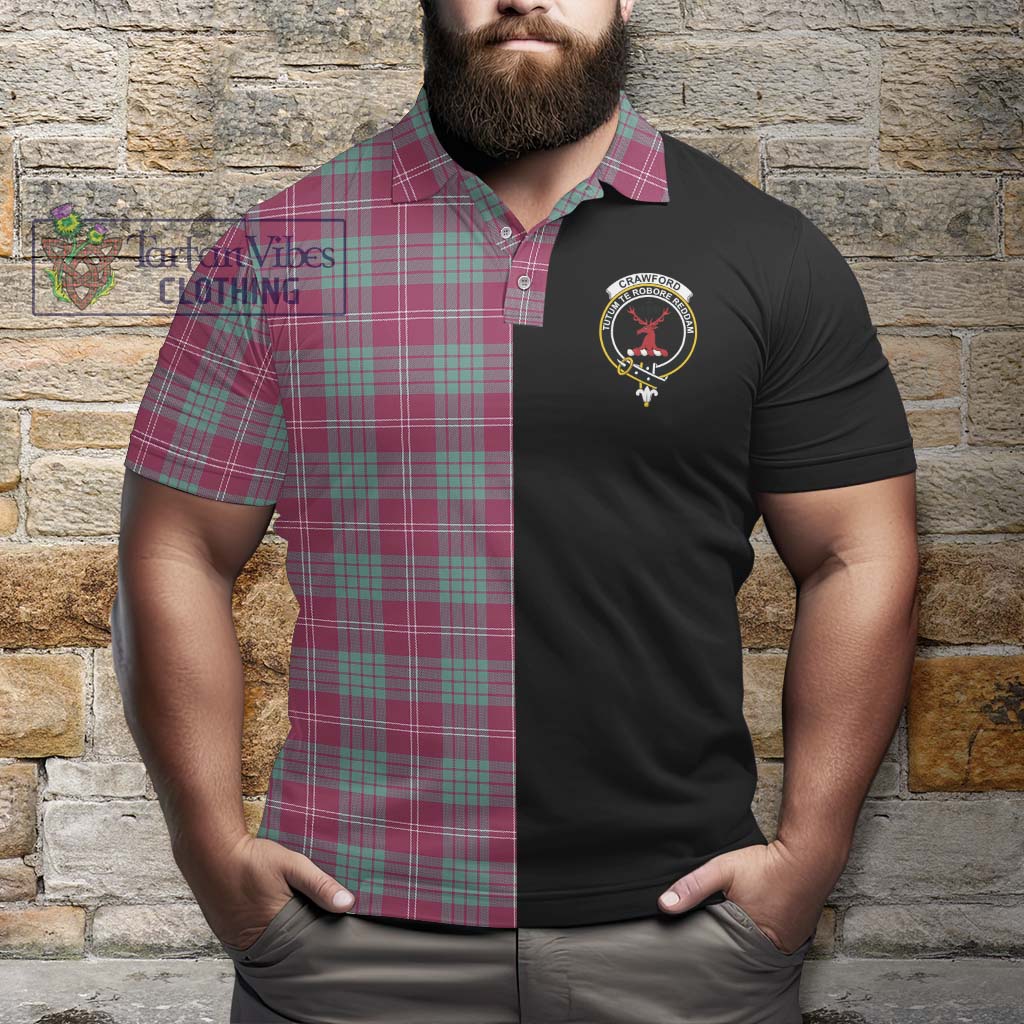 Tartan Vibes Clothing Crawford Ancient Tartan Polo Shirt with Family Crest and Half Of Me Style