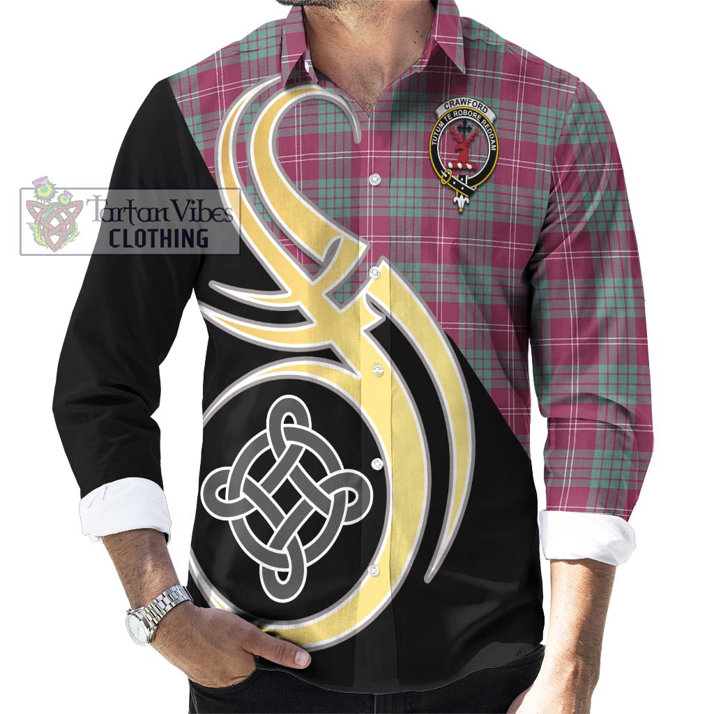 Tartan Vibes Clothing Crawford Ancient Tartan Long Sleeve Button Shirt with Family Crest and Celtic Symbol Style