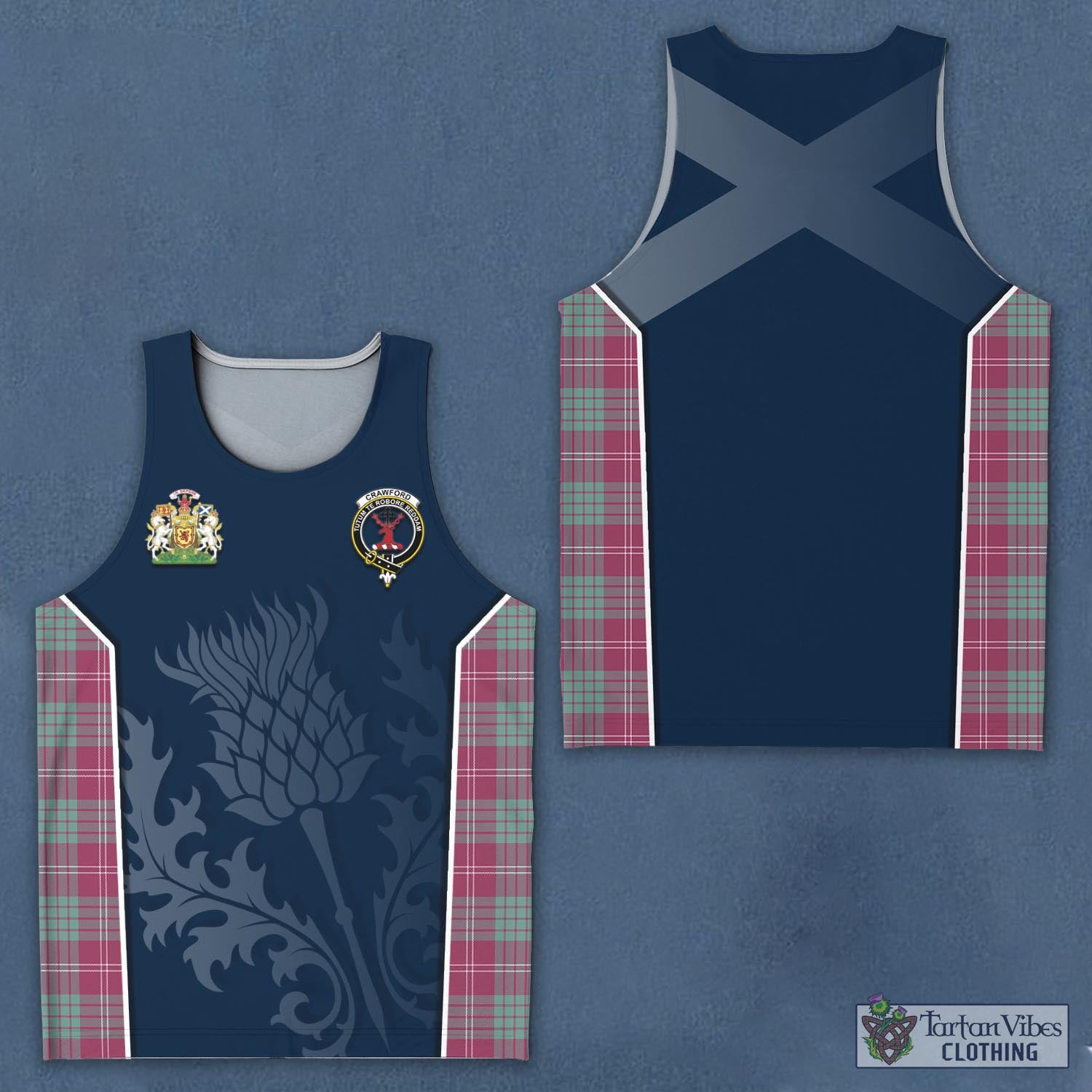 Tartan Vibes Clothing Crawford Ancient Tartan Men's Tanks Top with Family Crest and Scottish Thistle Vibes Sport Style