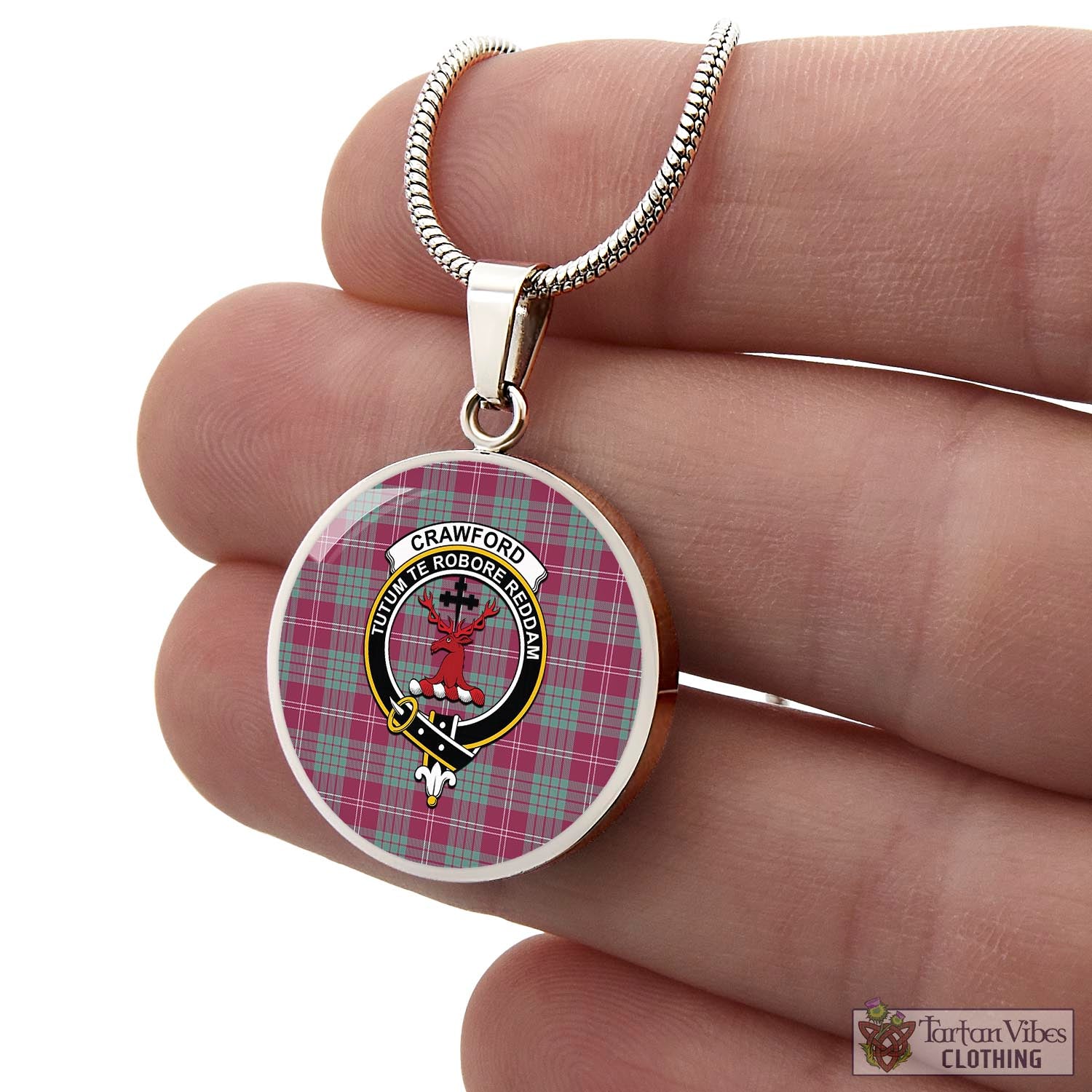 Tartan Vibes Clothing Crawford Ancient Tartan Circle Necklace with Family Crest