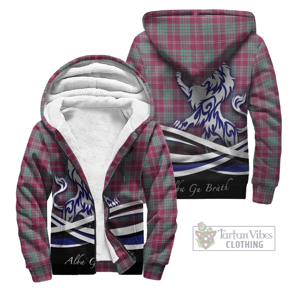 Tartan Vibes Clothing Crawford Ancient Tartan Sherpa Hoodie with Alba Gu Brath Regal Lion Emblem