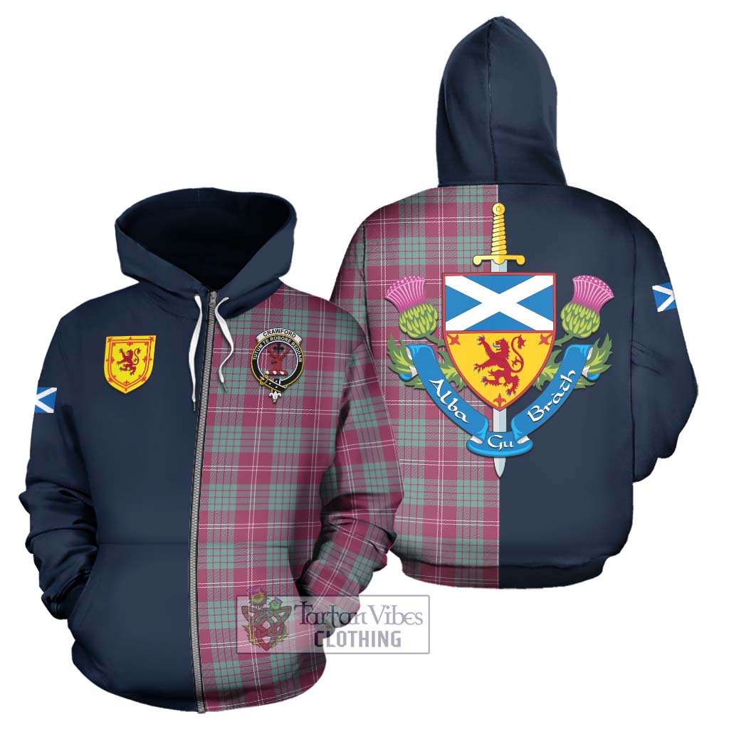 Tartan Vibes Clothing Crawford Ancient Tartan Hoodie with Scottish Lion Royal Arm Half Style