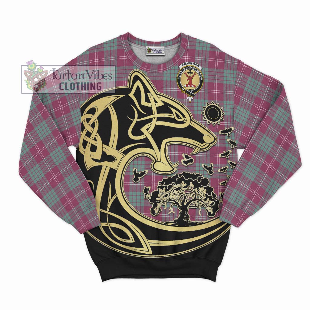 Tartan Vibes Clothing Crawford Ancient Tartan Sweatshirt with Family Crest Celtic Wolf Style