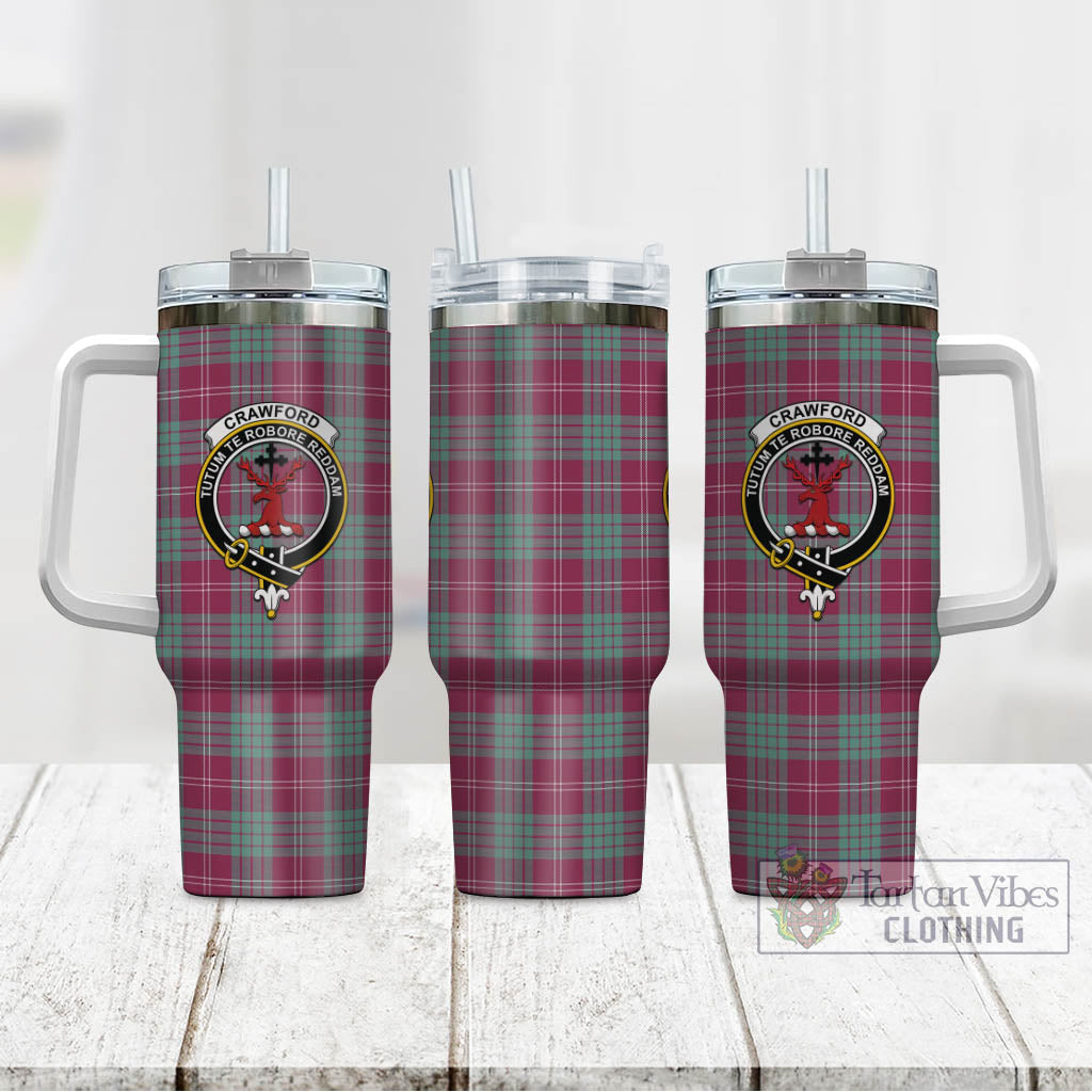 Tartan Vibes Clothing Crawford Ancient Tartan and Family Crest Tumbler with Handle