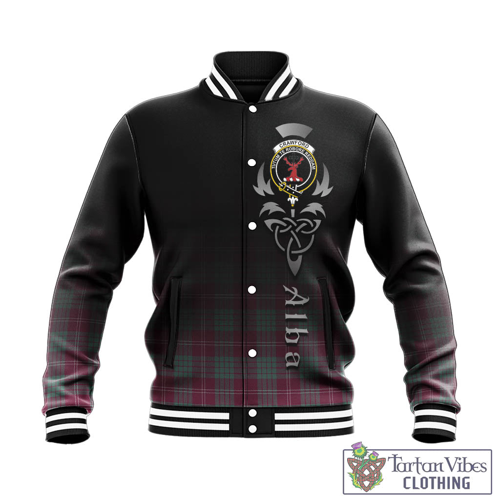 Tartan Vibes Clothing Crawford Ancient Tartan Baseball Jacket Featuring Alba Gu Brath Family Crest Celtic Inspired