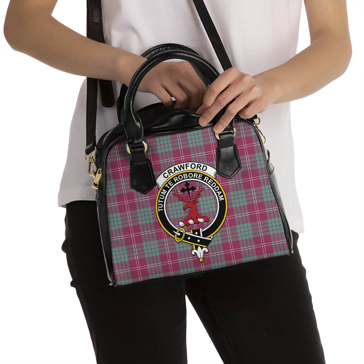 Crawford Ancient Tartan Shoulder Handbags with Family Crest - Tartanvibesclothing