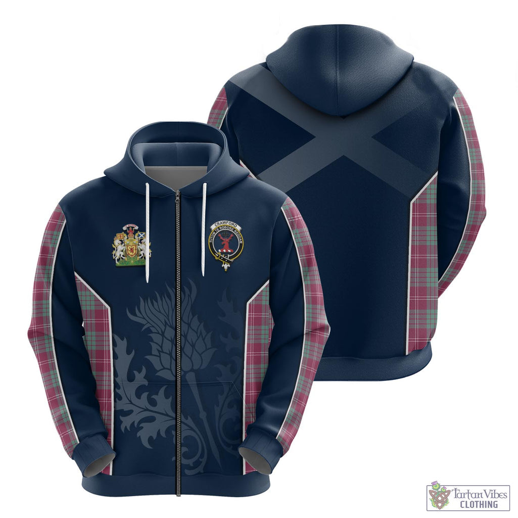 Tartan Vibes Clothing Crawford Ancient Tartan Hoodie with Family Crest and Scottish Thistle Vibes Sport Style