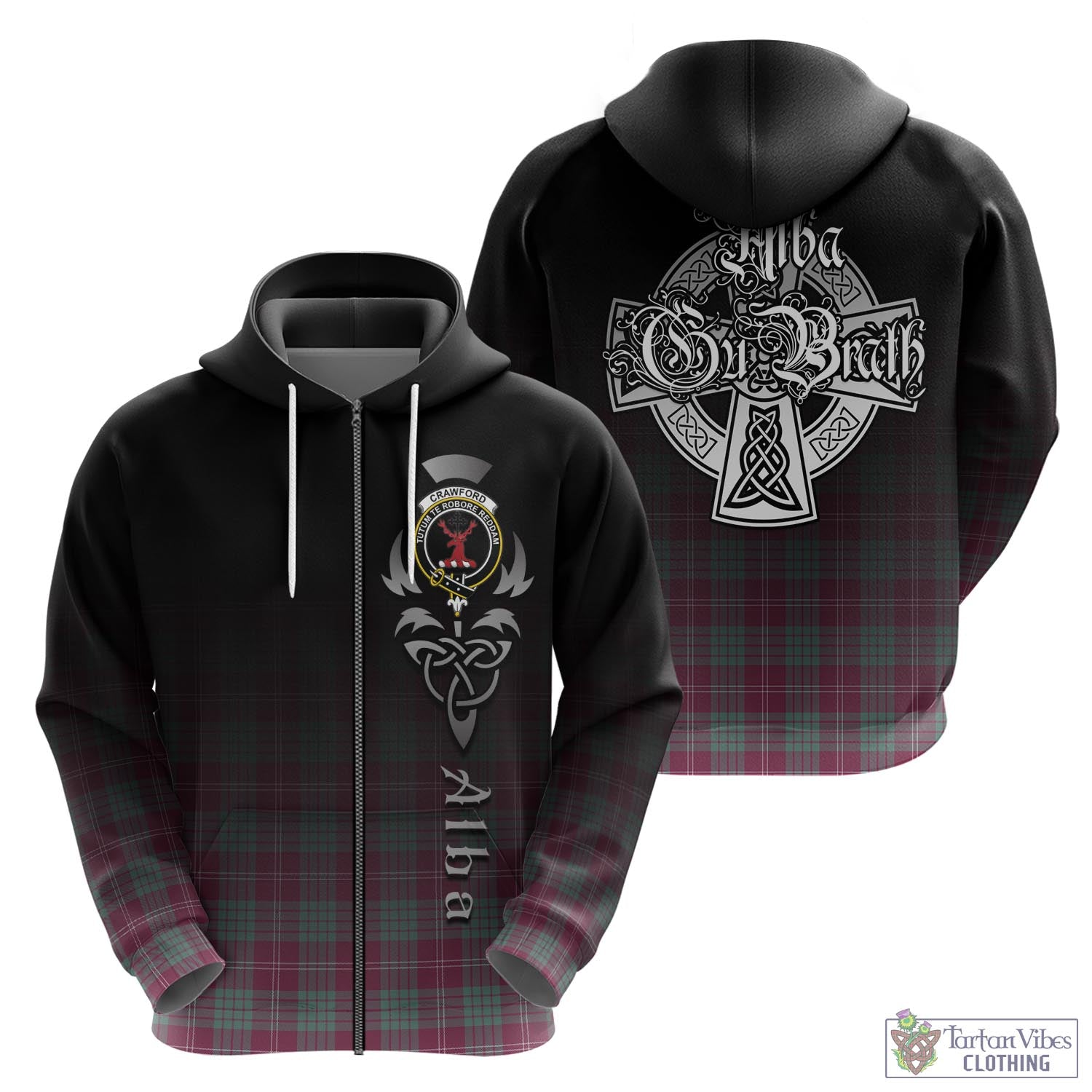 Tartan Vibes Clothing Crawford Ancient Tartan Hoodie Featuring Alba Gu Brath Family Crest Celtic Inspired