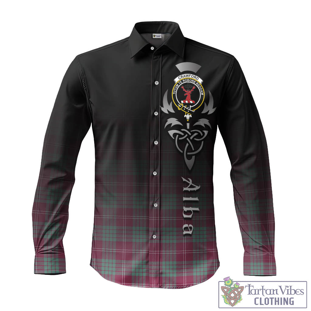 Tartan Vibes Clothing Crawford Ancient Tartan Long Sleeve Button Up Featuring Alba Gu Brath Family Crest Celtic Inspired