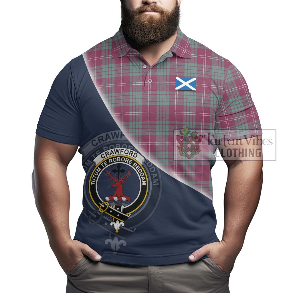 Tartan Vibes Clothing Crawford Ancient Tartan Polo Shirt with Personalised National Flag and Family Crest Half Style