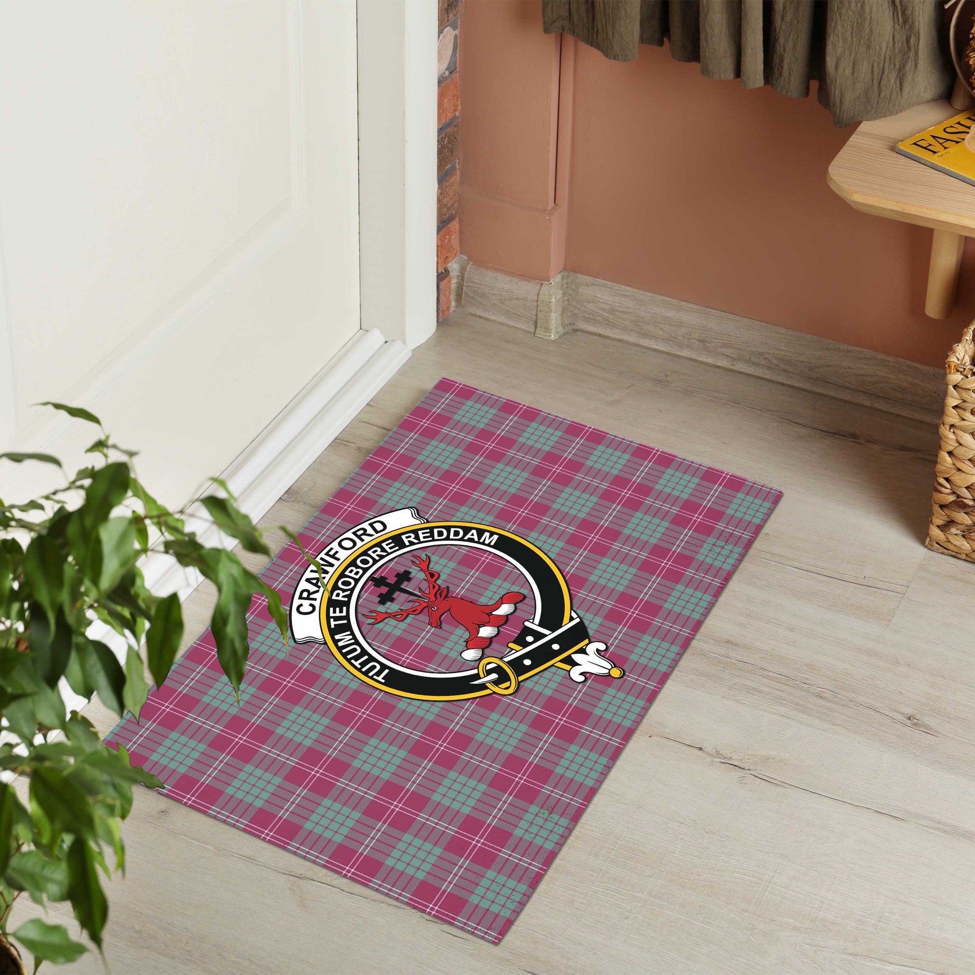 Crawford Ancient Tartan Door Mat with Family Crest - Tartanvibesclothing