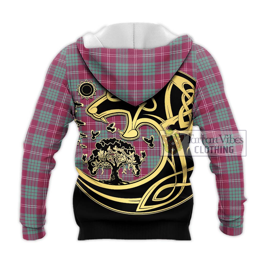 Tartan Vibes Clothing Crawford Ancient Tartan Knitted Hoodie with Family Crest Celtic Wolf Style