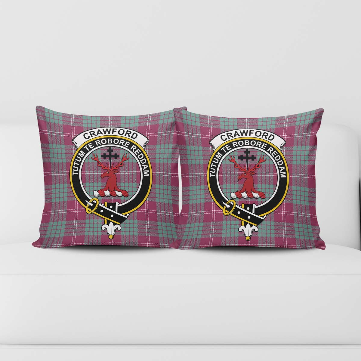 Crawford Ancient Tartan Pillow Cover with Family Crest - Tartanvibesclothing