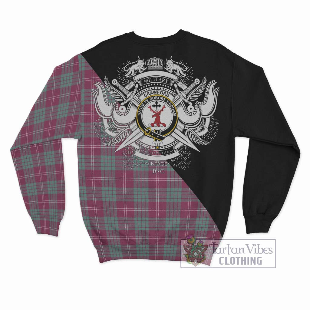 Tartan Vibes Clothing Crawford Ancient Tartan Sweatshirt with Family Crest and Military Logo Style