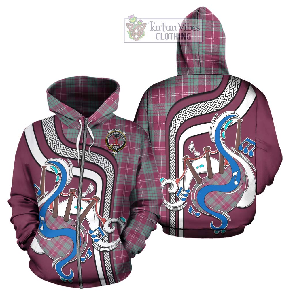 Tartan Vibes Clothing Crawford Ancient Tartan Hoodie with Epic Bagpipe Style