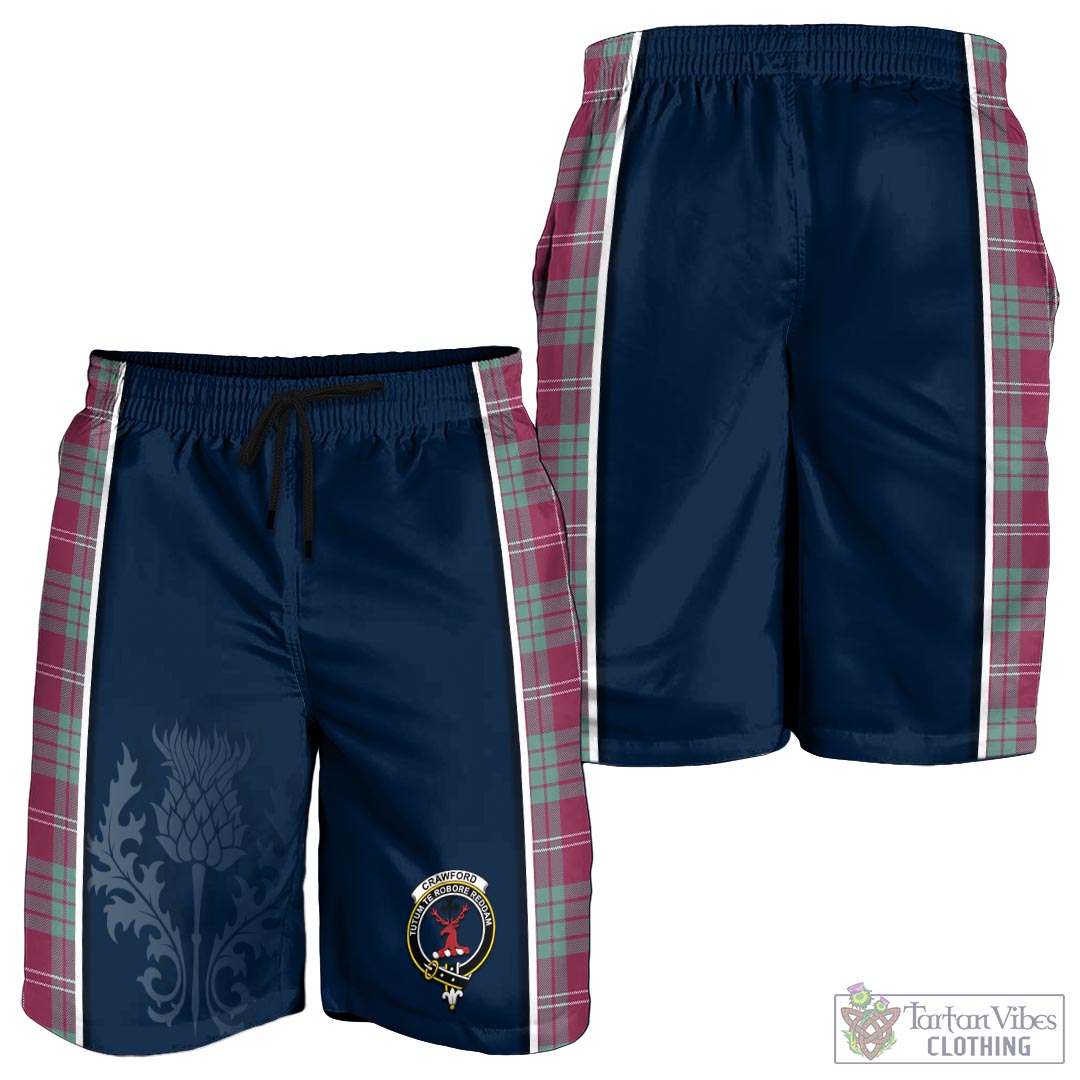 Tartan Vibes Clothing Crawford Ancient Tartan Men's Shorts with Family Crest and Scottish Thistle Vibes Sport Style