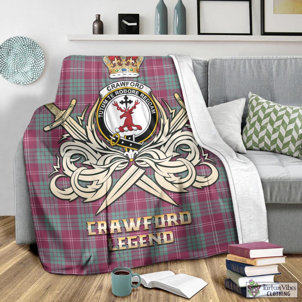 Tartan Vibes Clothing Crawford Ancient Tartan Blanket with Clan Crest and the Golden Sword of Courageous Legacy