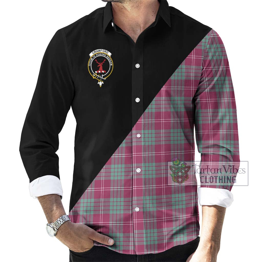 Tartan Vibes Clothing Crawford Ancient Tartan Long Sleeve Button Shirt with Family Crest and Military Logo Style