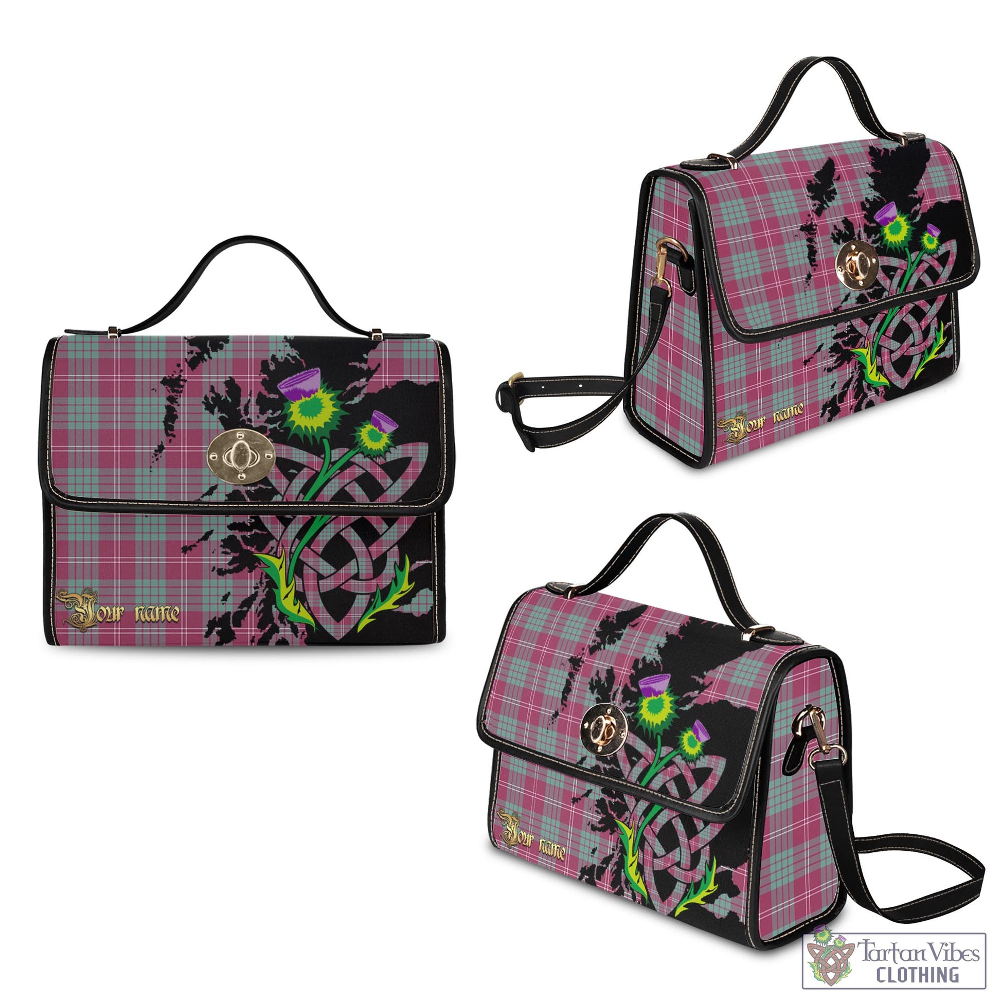 Tartan Vibes Clothing Crawford Ancient Tartan Waterproof Canvas Bag with Scotland Map and Thistle Celtic Accents