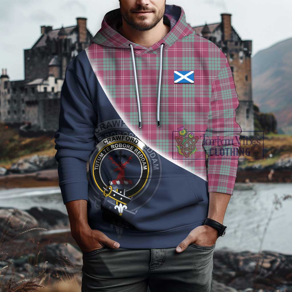 Tartan Vibes Clothing Crawford Ancient Tartan Hoodie with Personalised National Flag and Family Crest Half Style