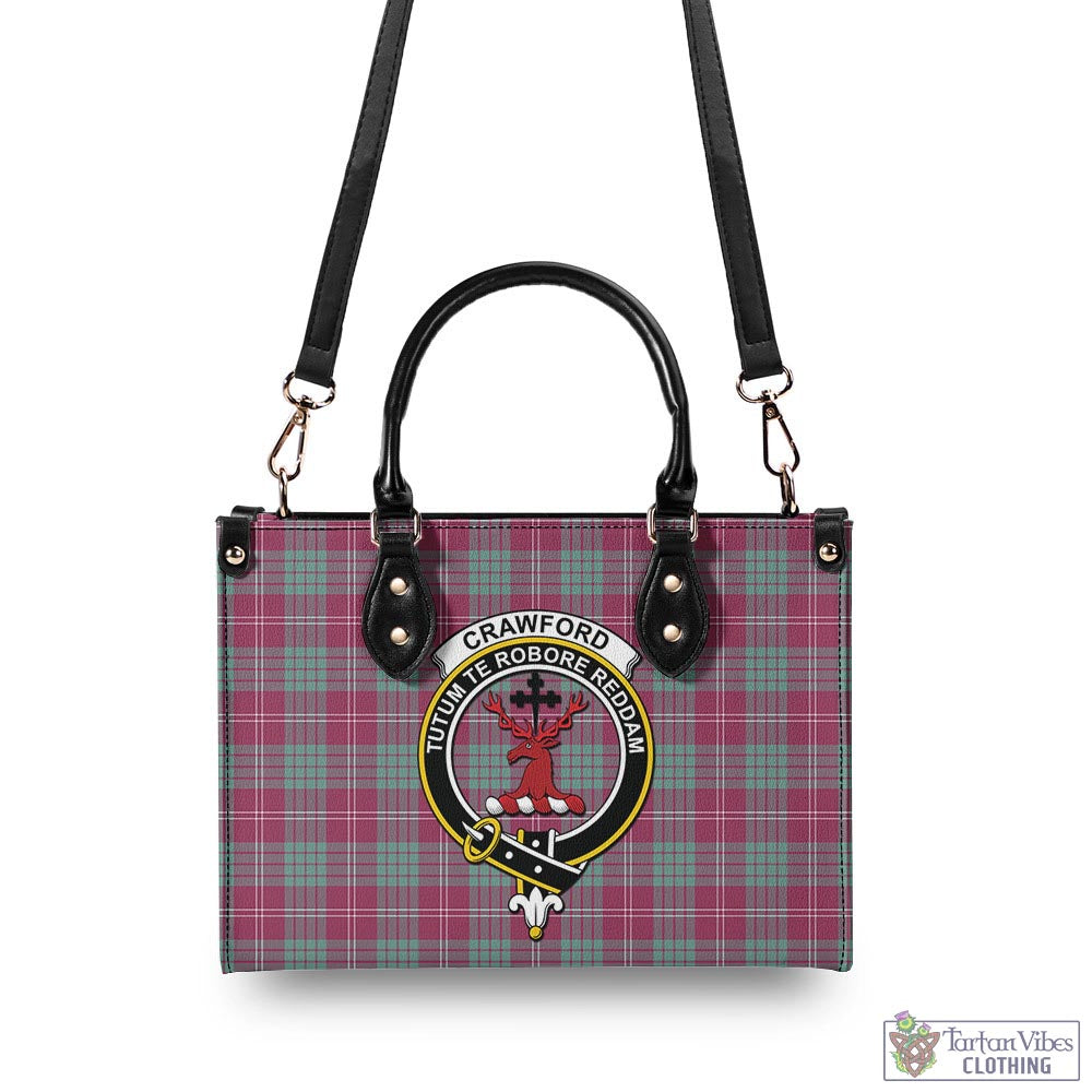 Tartan Vibes Clothing Crawford Ancient Tartan Luxury Leather Handbags with Family Crest