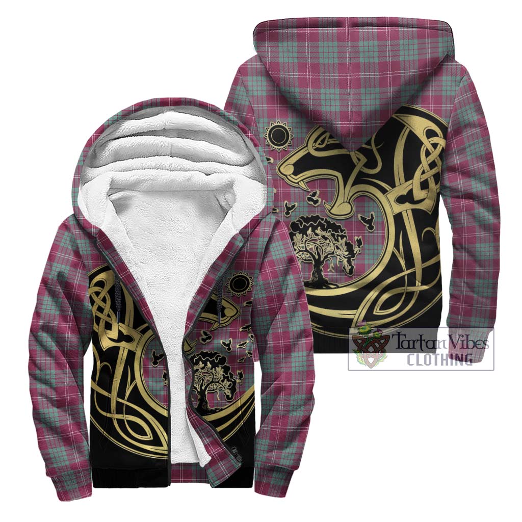 Tartan Vibes Clothing Crawford Ancient Tartan Sherpa Hoodie with Family Crest Celtic Wolf Style