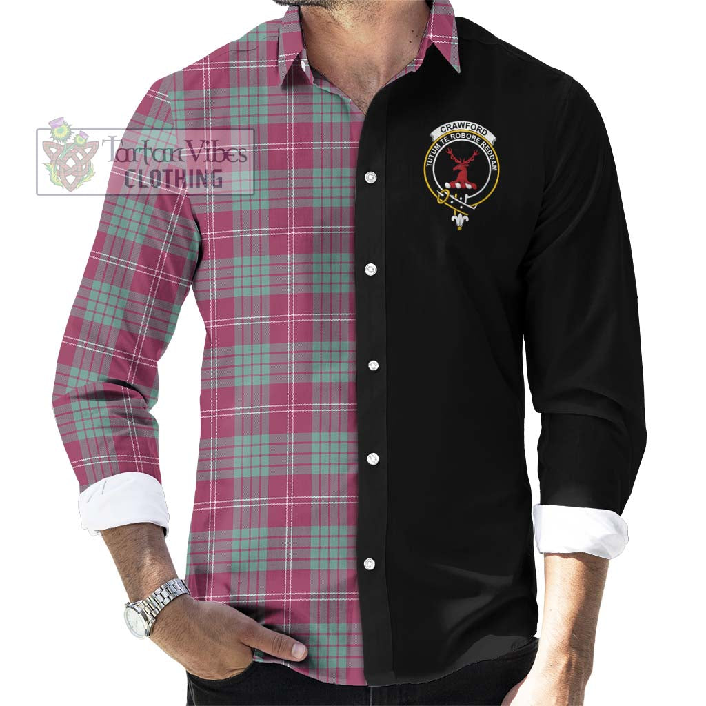 Crawford Ancient Tartan Long Sleeve Button Shirt with Family Crest and Half Of Me Style - Tartanvibesclothing Shop