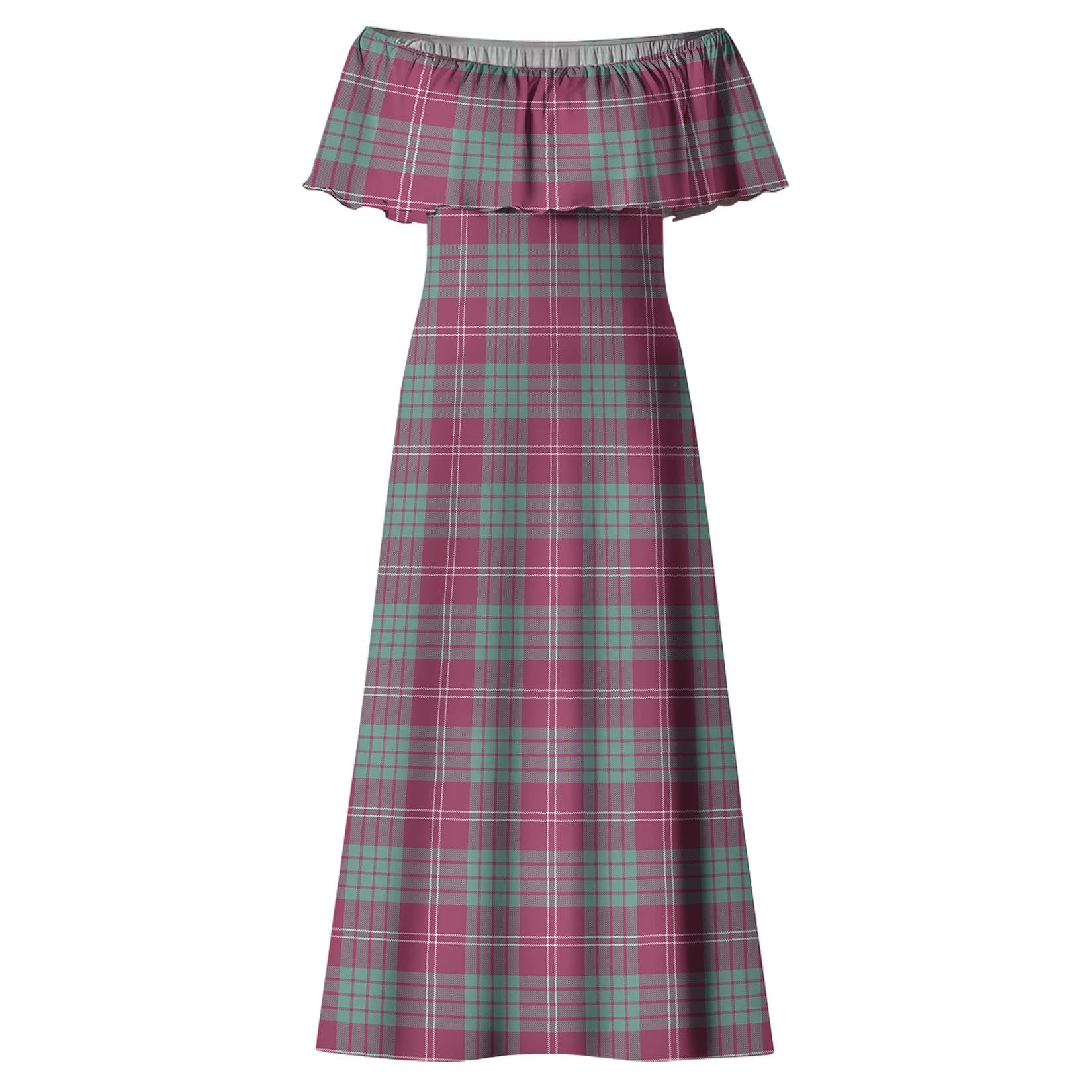 Crawford Ancient Tartan Off Shoulder Long Dress - Tartanvibesclothing