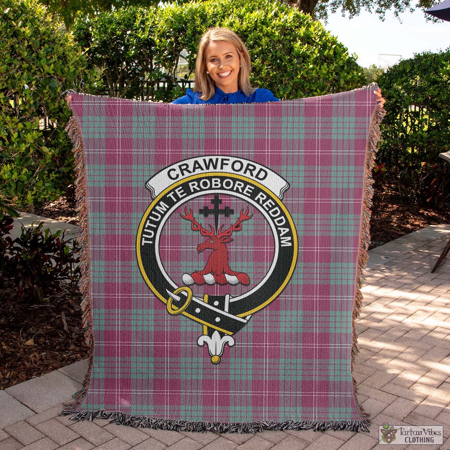 Tartan Vibes Clothing Crawford Ancient Tartan Woven Blanket with Family Crest