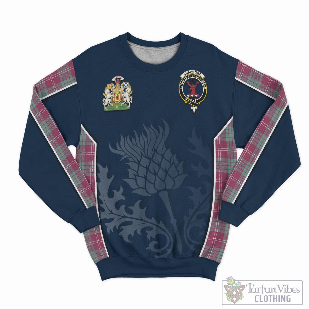 Tartan Vibes Clothing Crawford Ancient Tartan Sweatshirt with Family Crest and Scottish Thistle Vibes Sport Style