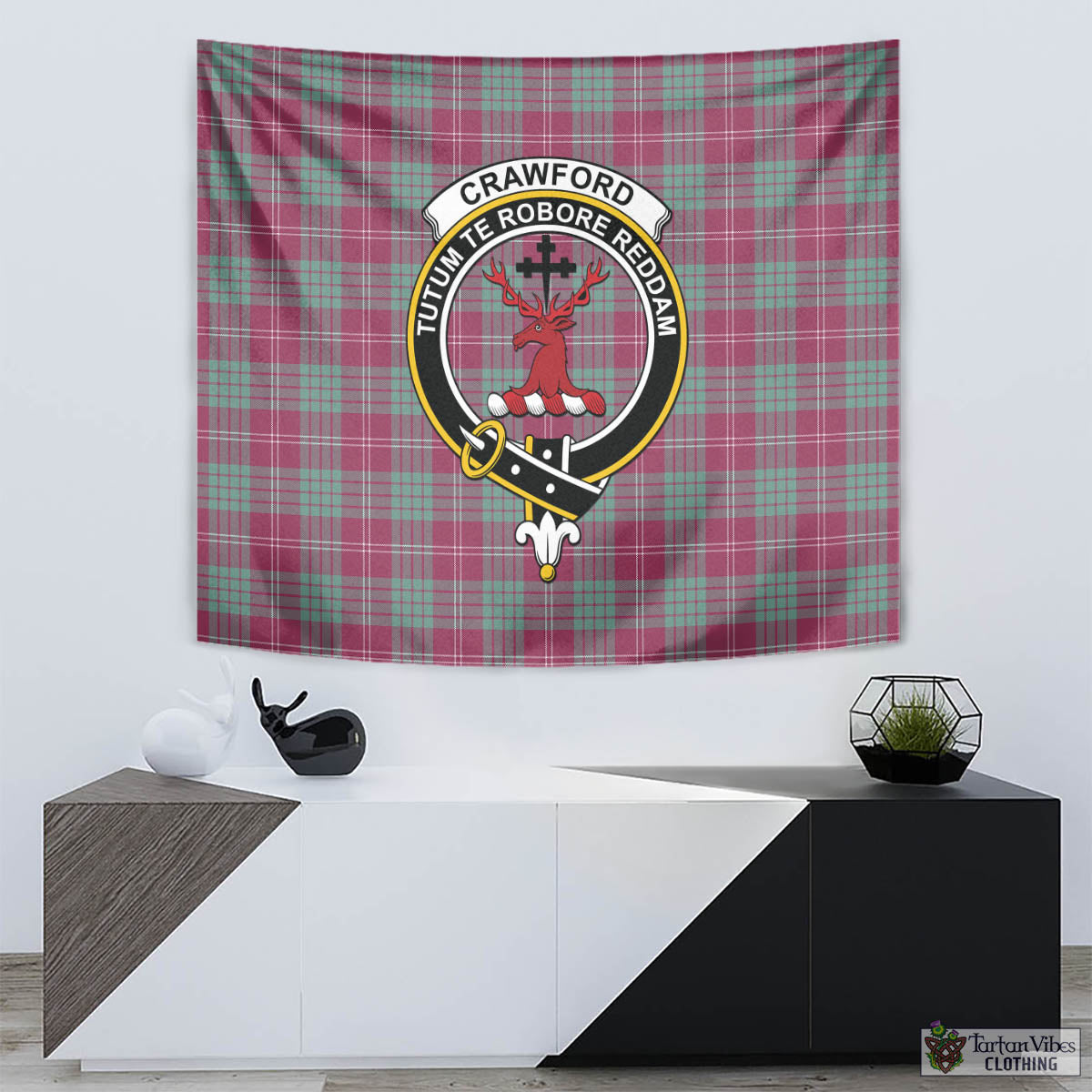 Tartan Vibes Clothing Crawford Ancient Tartan Tapestry Wall Hanging and Home Decor for Room with Family Crest