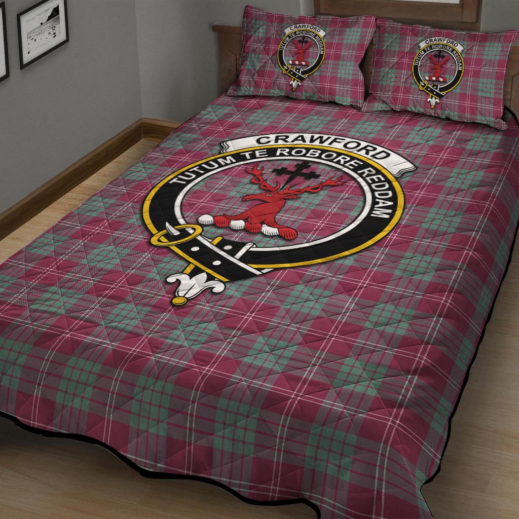 Crawford Ancient Tartan Quilt Bed Set with Family Crest - Tartanvibesclothing