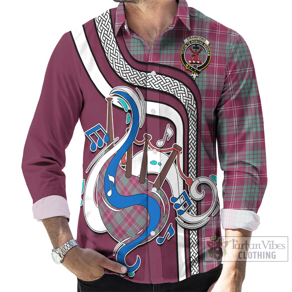 Tartan Vibes Clothing Crawford Ancient Tartan Long Sleeve Button Shirt with Epic Bagpipe Style