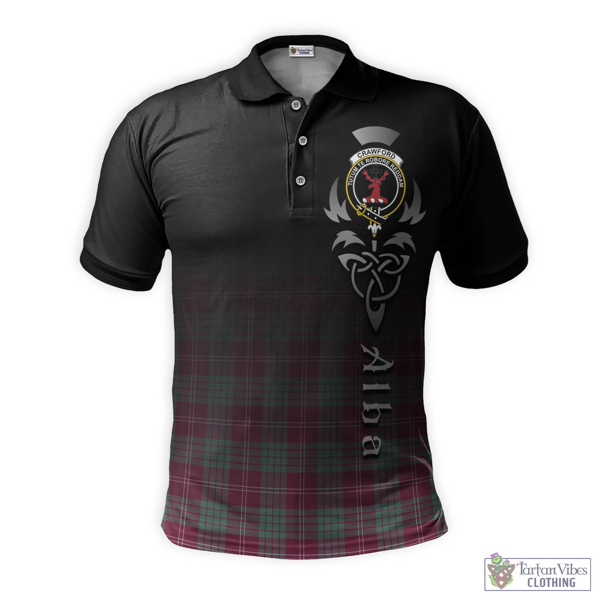 Tartan Vibes Clothing Crawford Ancient Tartan Polo Shirt Featuring Alba Gu Brath Family Crest Celtic Inspired